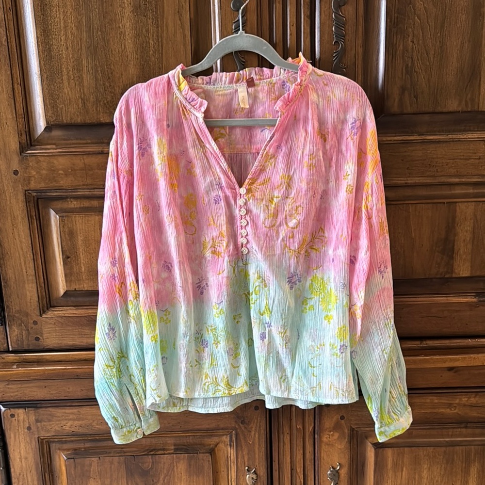 Anthro/Pilcro Pink Multi-Color Floral Peasant Blouse - Small